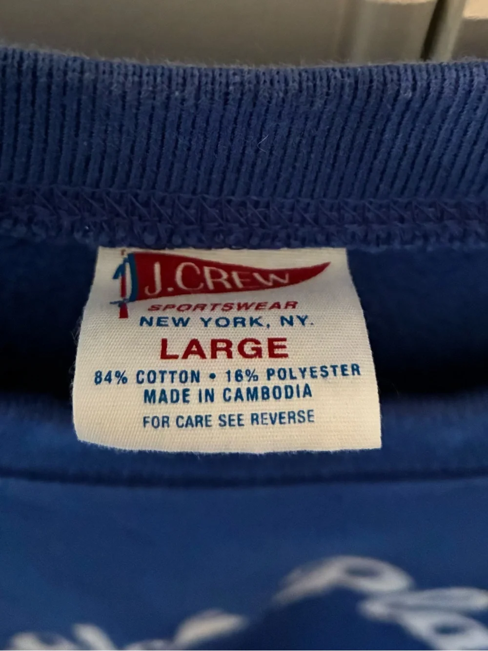 J.Crew Heritage Lake Placid Chain Stitched Crewneck Sweatshirt - Blue. Size L.